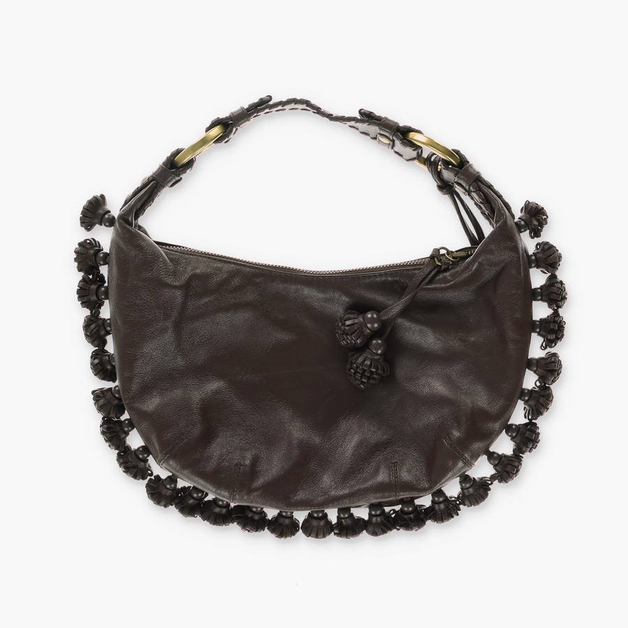 ISABELLA FIORE 'India Dora' Embroidered Tasselled Brown Leather Bag