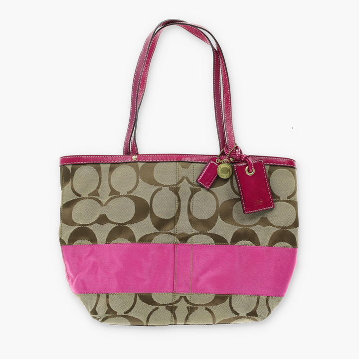 COACH 'Signature Stripe' 10124 Pink & Jacquard Tote Bag