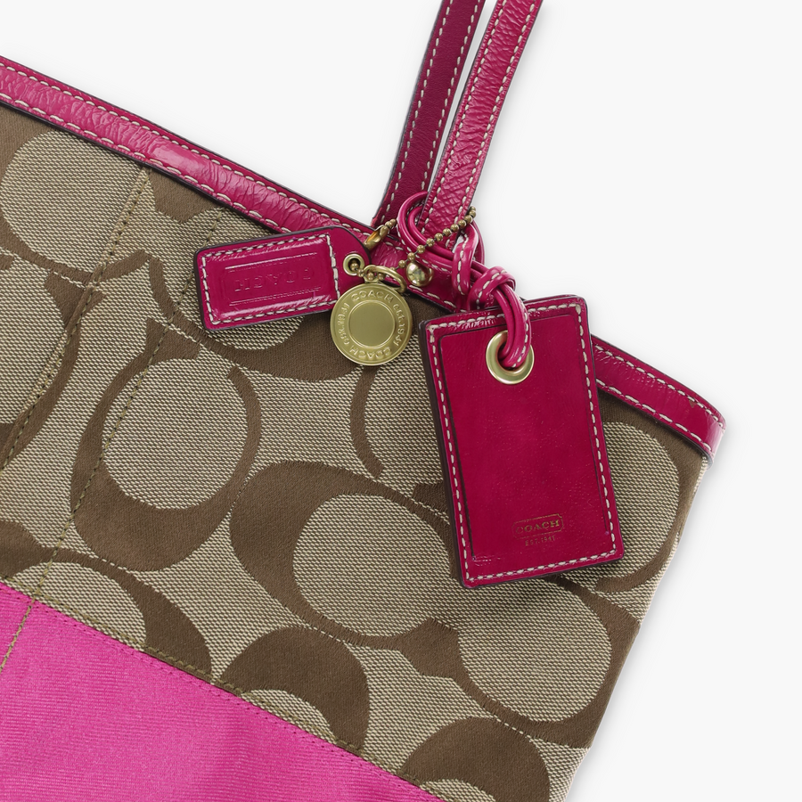 COACH 'Signature Stripe' 10124 Pink & Jacquard Tote Bag
