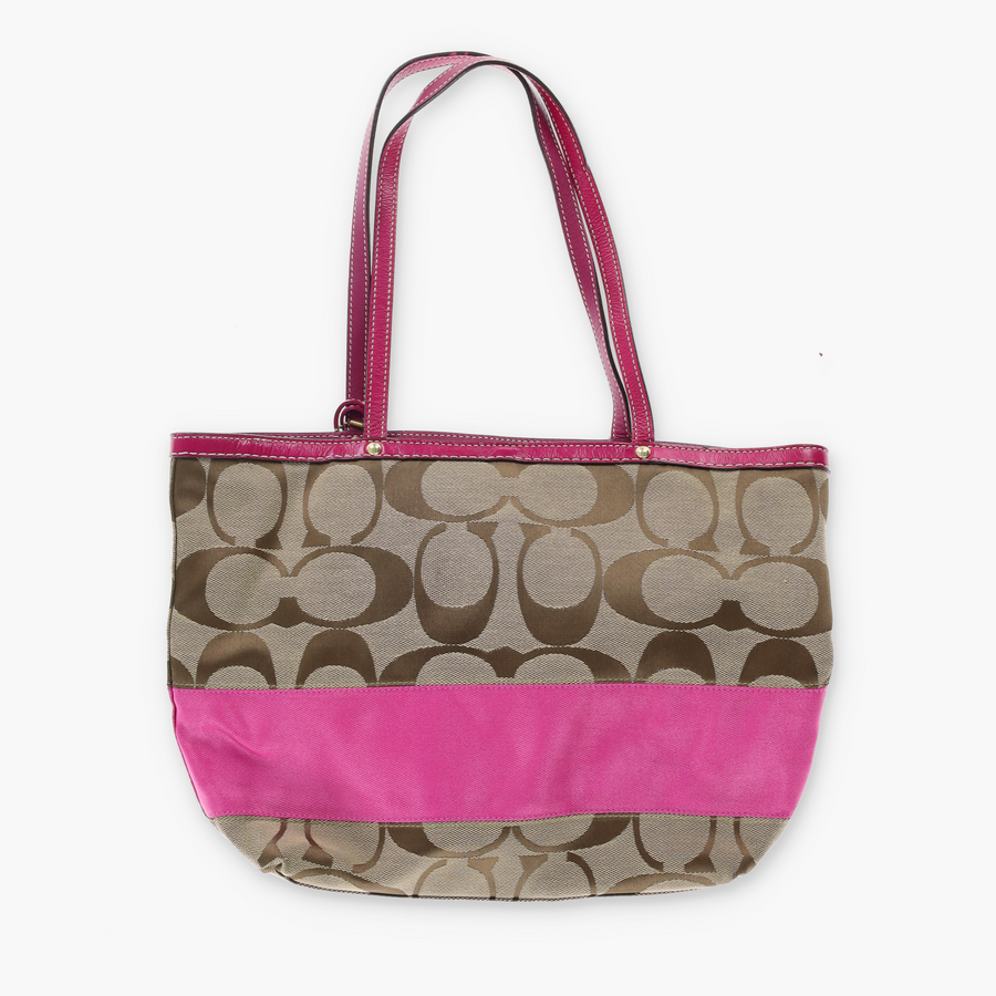 COACH 'Signature Stripe' 10124 Pink & Jacquard Tote Bag