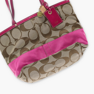 COACH 'Signature Stripe' 10124 Pink & Jacquard Tote Bag