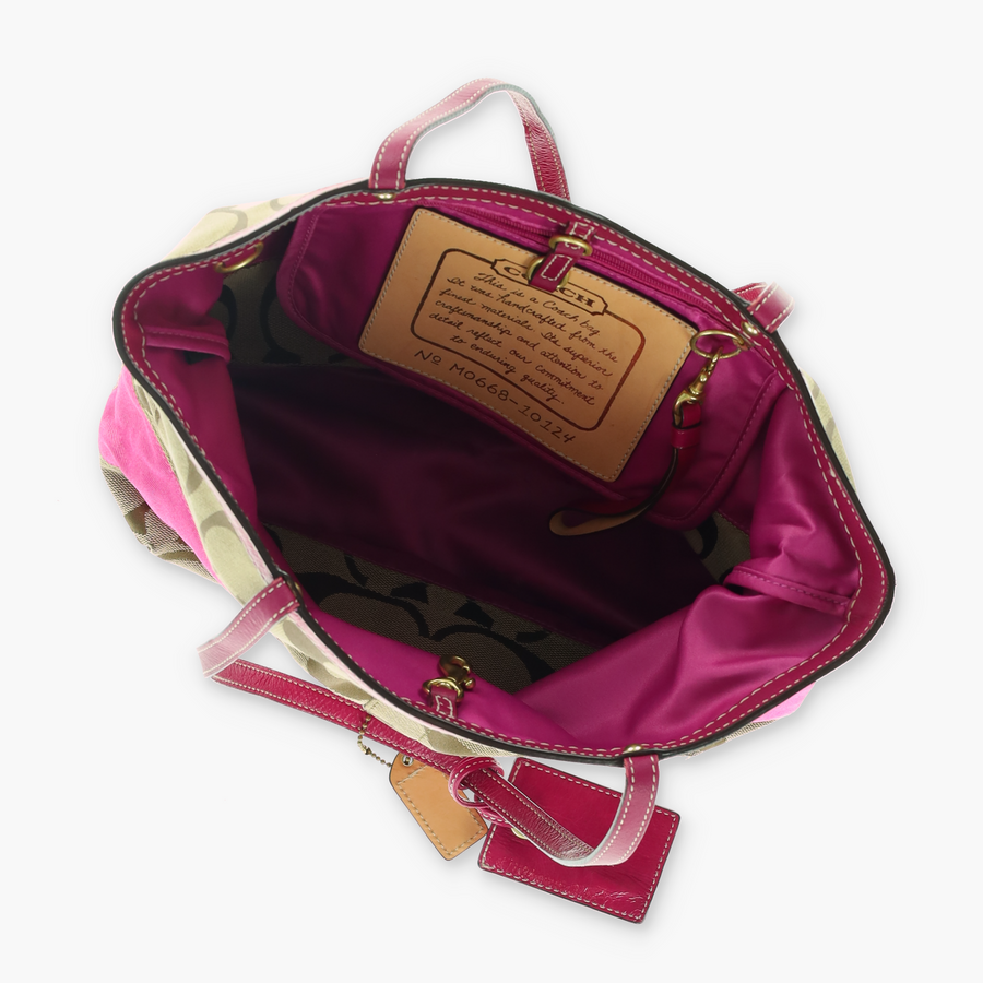 COACH 'Signature Stripe' 10124 Pink & Jacquard Tote Bag