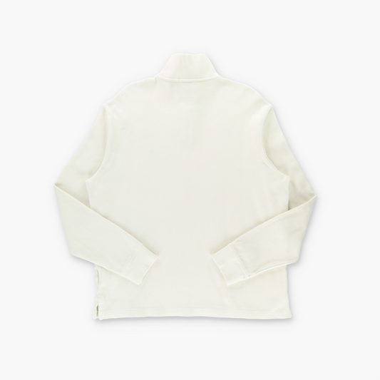 RALPH LAUREN POLO White & Green Embroidered Logo 1/4 Zip Knit Sweater (L)