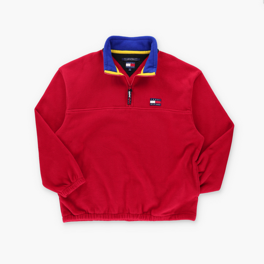 TOMMY HILFIGER Red Embroidered Logo 1/4 Zip Mesh Pocket Fleece Sweatshirt (XL-XXL)