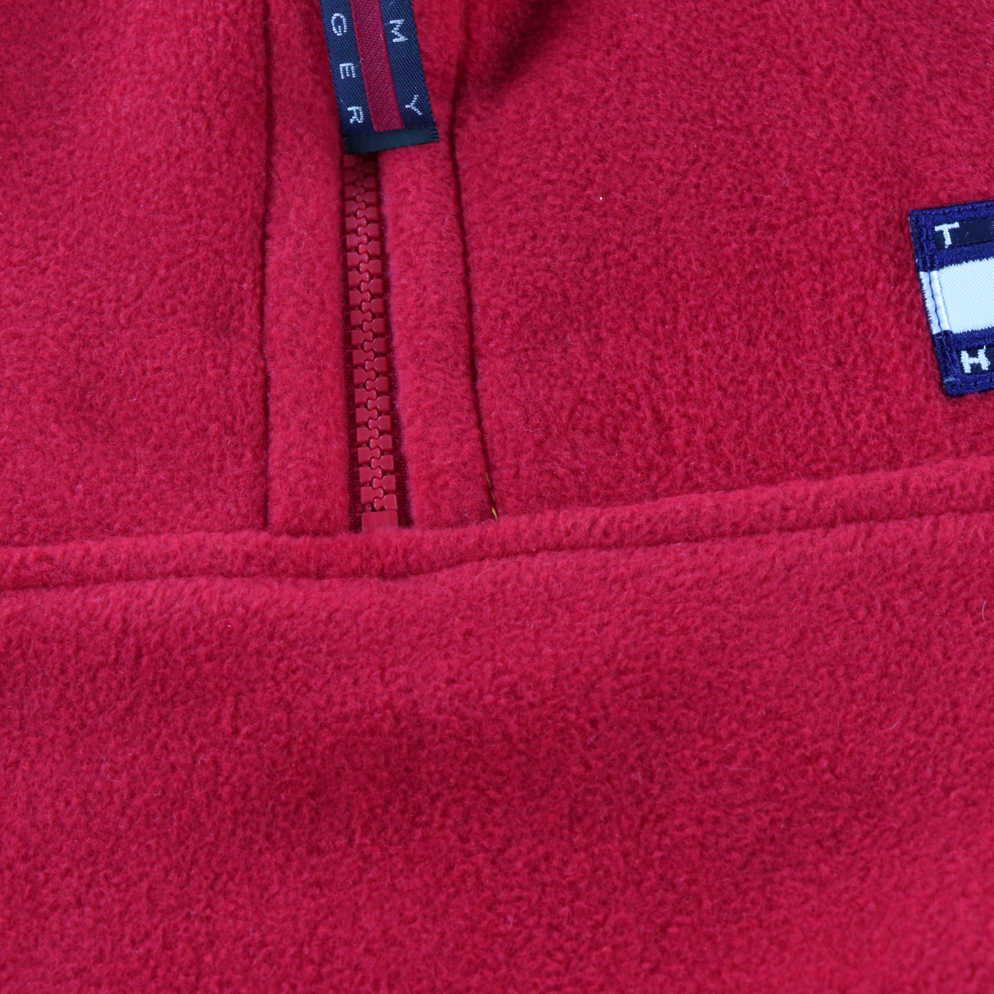 TOMMY HILFIGER Red Embroidered Logo 1/4 Zip Mesh Pocket Fleece Sweatshirt (XL-XXL)