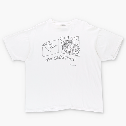 1995 Turchin "Any Questions? Brain Comedy USA Made White Tee (XL)
