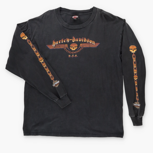 2000 HARLEY DAVIDSON Earl Small's Skull Chain Eagle USA Made Long Sleeve Tee (XL)