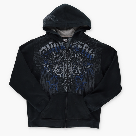 ELITE MMA Y2K Grunge Cross Print Black & Blue Graphic Sweatshirt (L-XL)