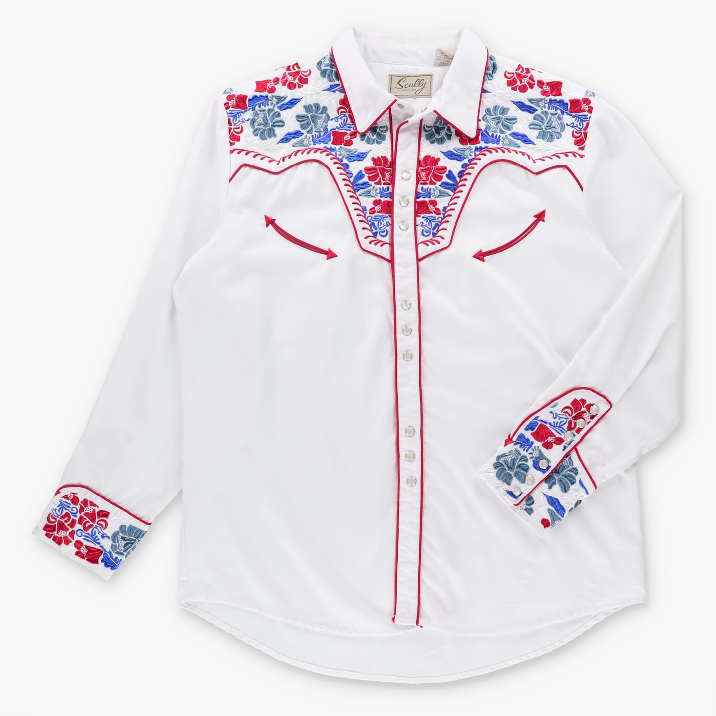 Vintage SCULLY White & Multicolour Floral Embroidered Pearl Snap Western Shirt (XL) ***COCO Vintage Sole Melbourne