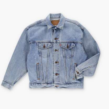 LEVI'S Blue Fade Denim Orange Tab Trucker Jacket (M)