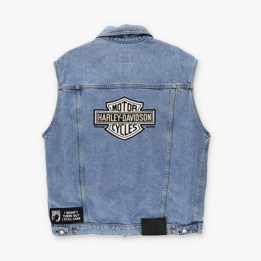 HARLEY DAVIDSON POW/MIA Embroidered Logo Denim Vest Jacket (M-L)