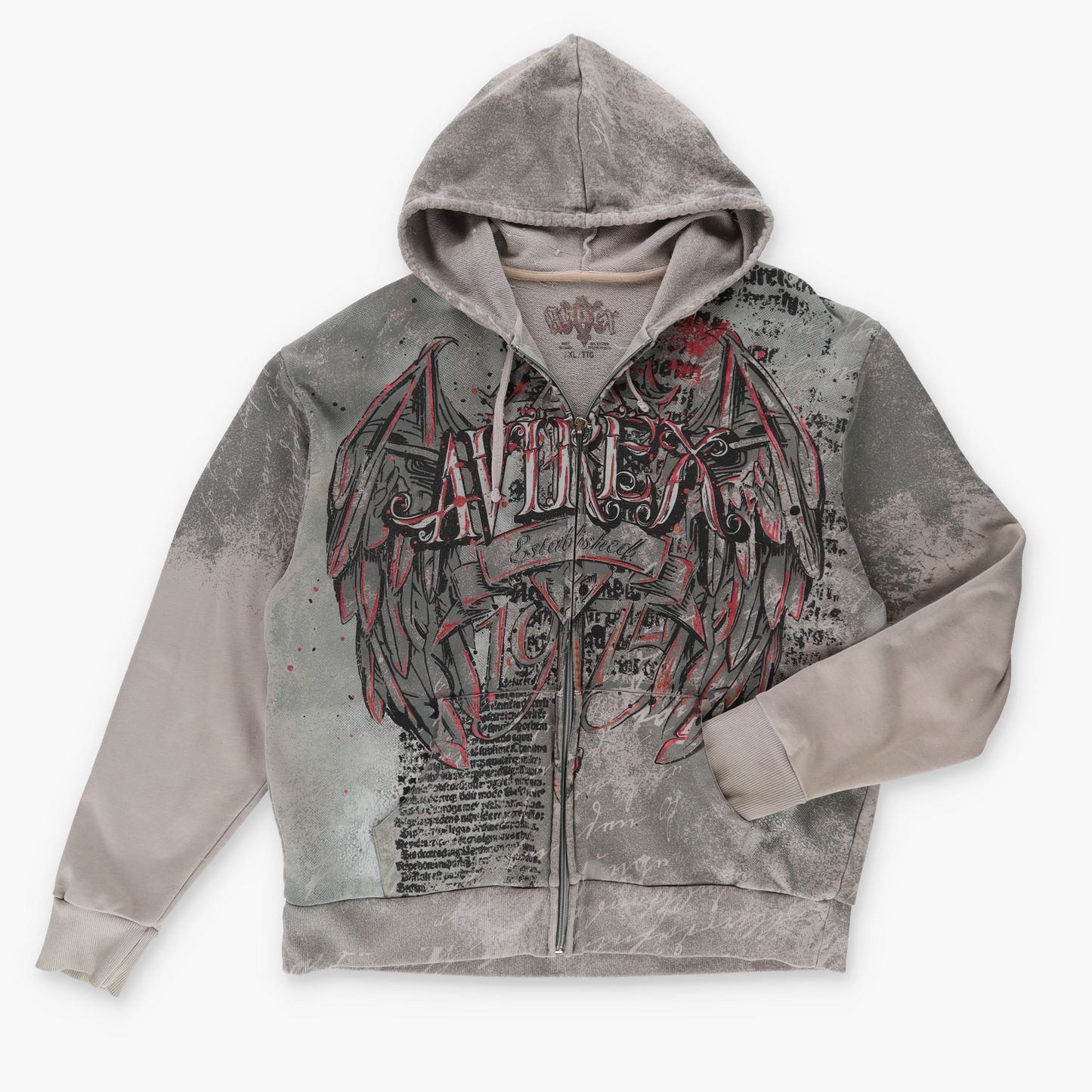 AVIREX Y2K Wing Goth Grunge Zip Up Hoodie Sweatshirt (XL)