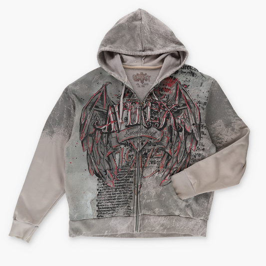 AVIREX Y2K Wing Goth Grunge Zip Up Hoodie Sweatshirt (XL)
