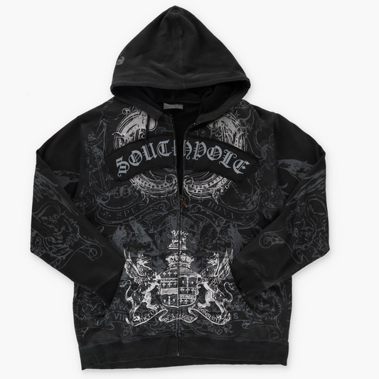 SOUTHPOLE Y2K Spell Out Grunge Zip Up Dark Grey Hoodie Sweatshirt (XXL-XXXL)