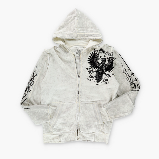 AFFLICTION Y2K Velvour Griffin Print Zip Up Black & White USA Made Hoodie Sweatshirt (XXL-XXXL)