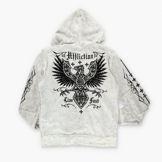 AFFLICTION Y2K Velvour Griffin Print Zip Up Black & White USA Made Hoodie Sweatshirt (XXL-XXXL)