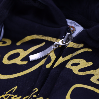 ED HARDY X CHRISTIAN AUDIGIER Y2K Embellished Grunge Heart Zip Up Hoodie Sweatshirt (M)