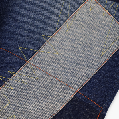 AKADEMIKS Coloured Stitching Patchwork Logo Blue Jeans (36)
