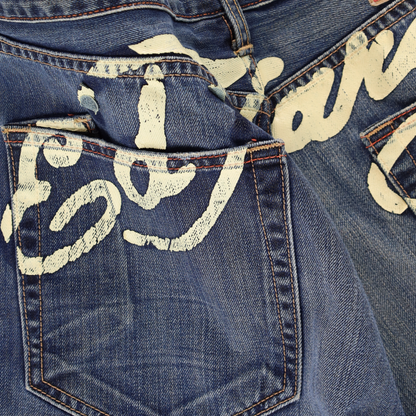 ED HARDY Y2K Embellished Embroidered Heart Paint Spell Out Blue Jeans (36)