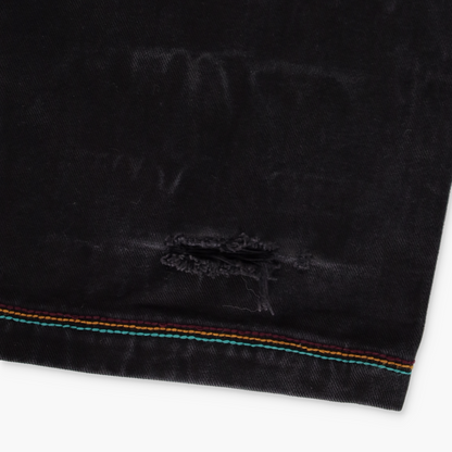 AL WISSAM Floral Embroidered Pockets Colourful Stitching Blue & Black Jeans (40)