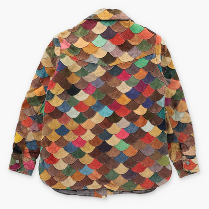Vintage 70s Suede Leather Multicolour Earth-Tone Scalloped Fish-Scale Patchwork Jacket (M) ***COCO Vintage Sole Melbourne