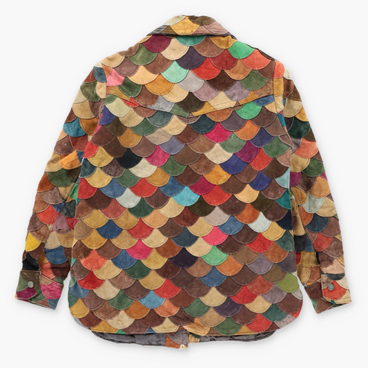 Vintage 70s Suede Leather Multicolour Earth-Tone Scalloped Fish-Scale Patchwork Jacket (M) ***COCO Vintage Sole Melbourne
