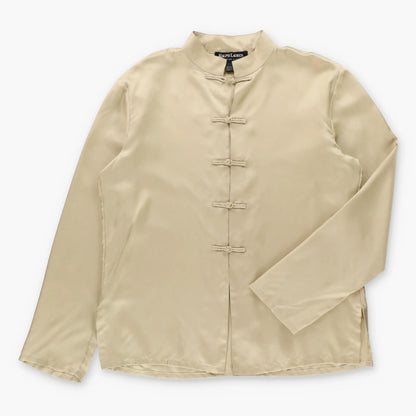 Vintage RALPH LAUREN Black Label Beige Silk Knot Button & Mandarin Collar Long Sleeve Shirt (L) ***COCO Vintage Sole Melbourne