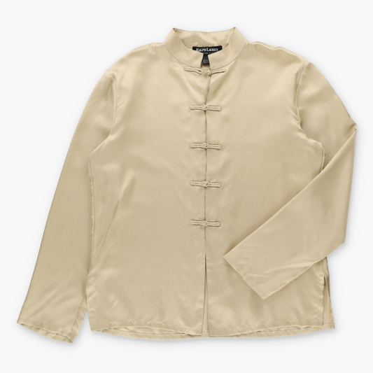 Vintage RALPH LAUREN Black Label Beige Silk Knot Button & Mandarin Collar Long Sleeve Shirt (L) ***COCO Vintage Sole Melbourne