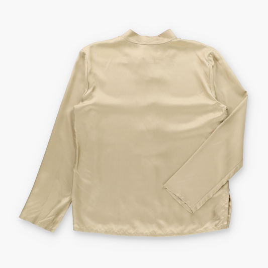 Vintage RALPH LAUREN Black Label Beige Silk Knot Button & Mandarin Collar Long Sleeve Shirt (L) ***COCO Vintage Sole Melbourne