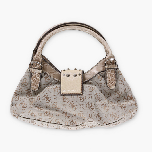 GUESS Vintage Y2K Beige and Silver Studded Diamante 'G' Mini Bag