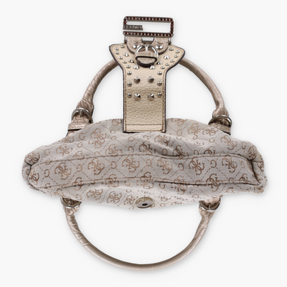 GUESS Vintage Y2K Beige and Silver Studded Diamante 'G' Mini Bag