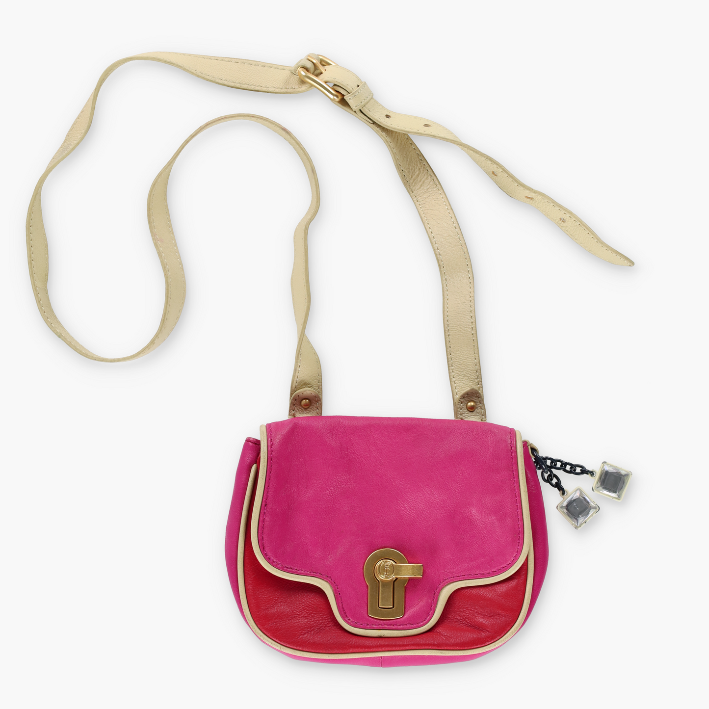 JUICY COUTURE Gold Twist Clasp Pink & Red Leather Cross Body Bag