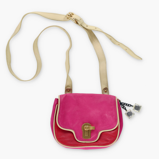 JUICY COUTURE Gold Twist Clasp Pink & Red Leather Cross Body Bag