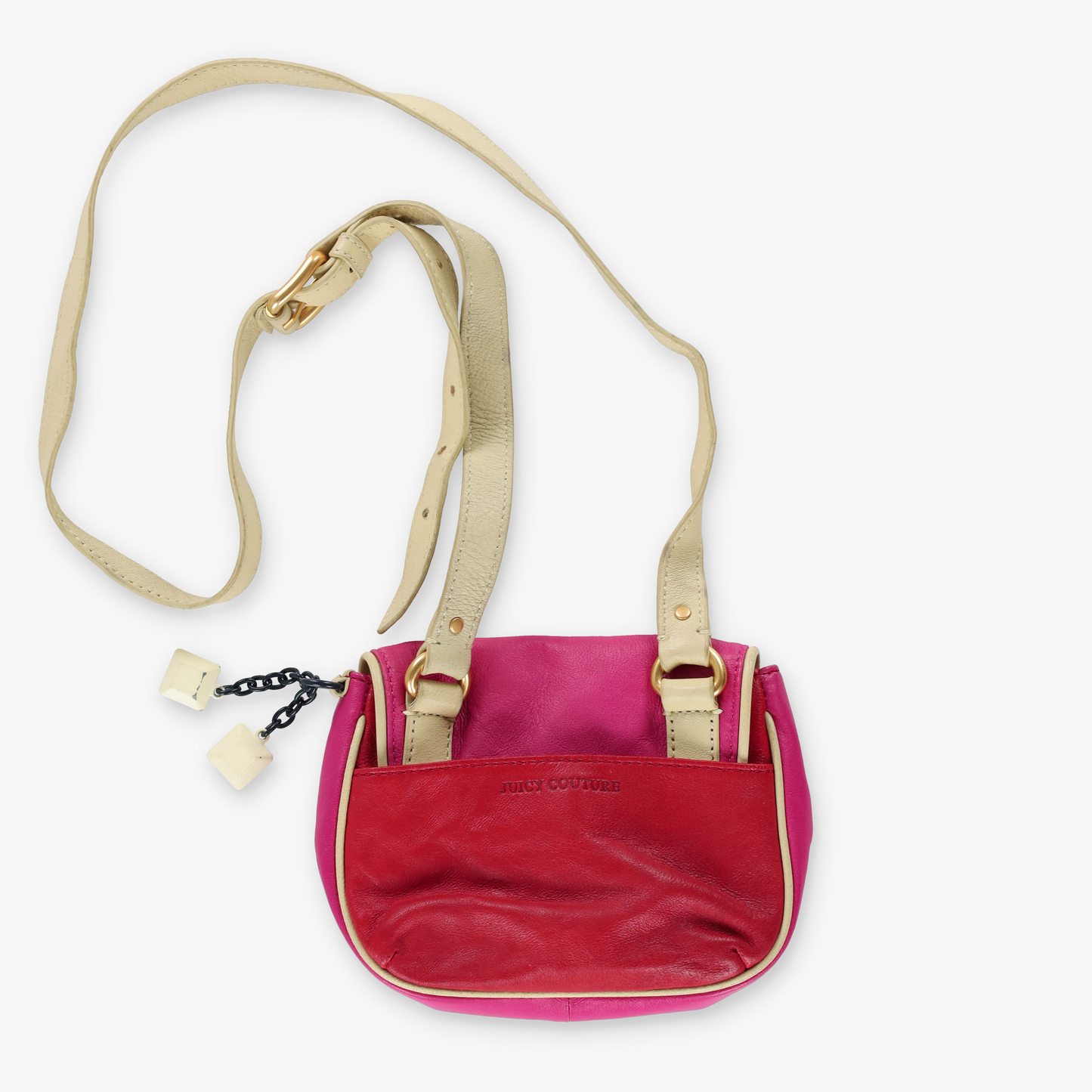 JUICY COUTURE Gold Twist Clasp Pink & Red Leather Cross Body Bag