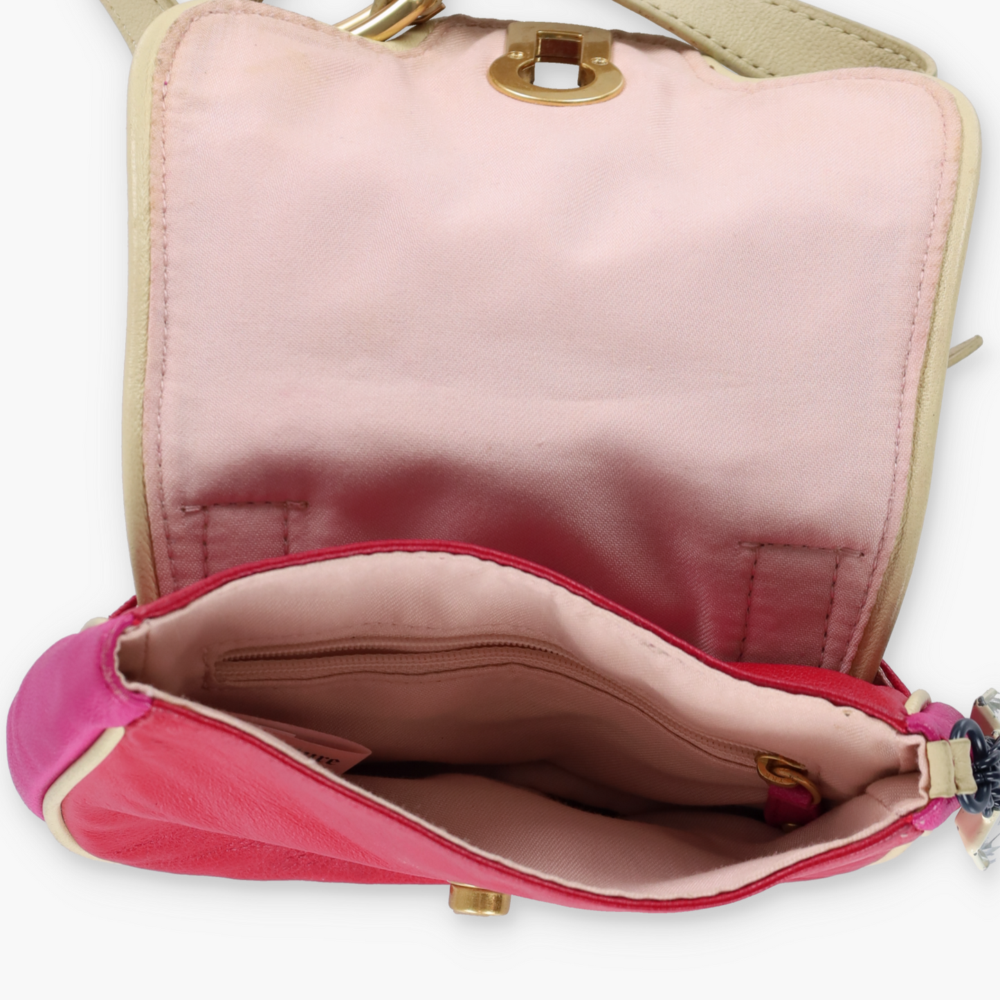 JUICY COUTURE Gold Twist Clasp Pink & Red Leather Cross Body Bag