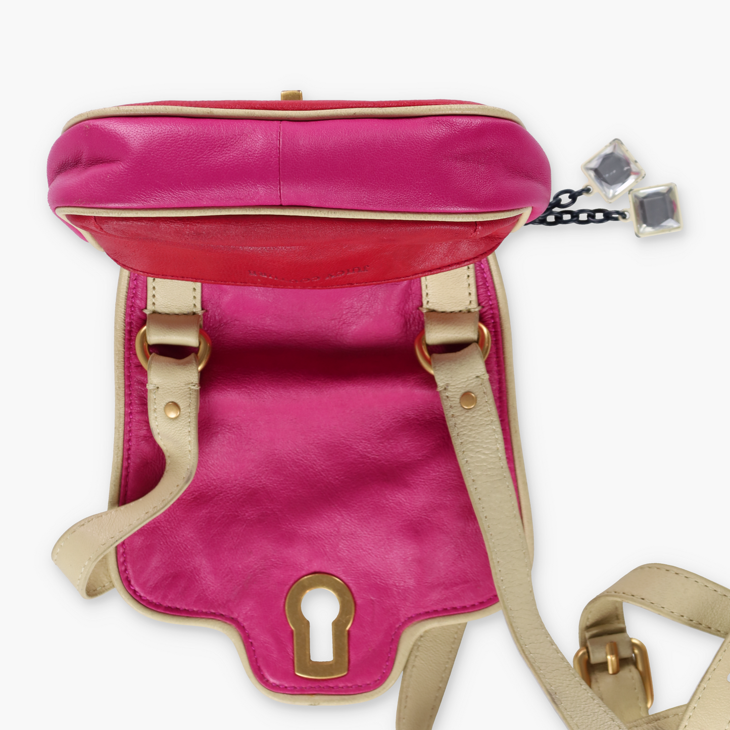 JUICY COUTURE Gold Twist Clasp Pink & Red Leather Cross Body Bag