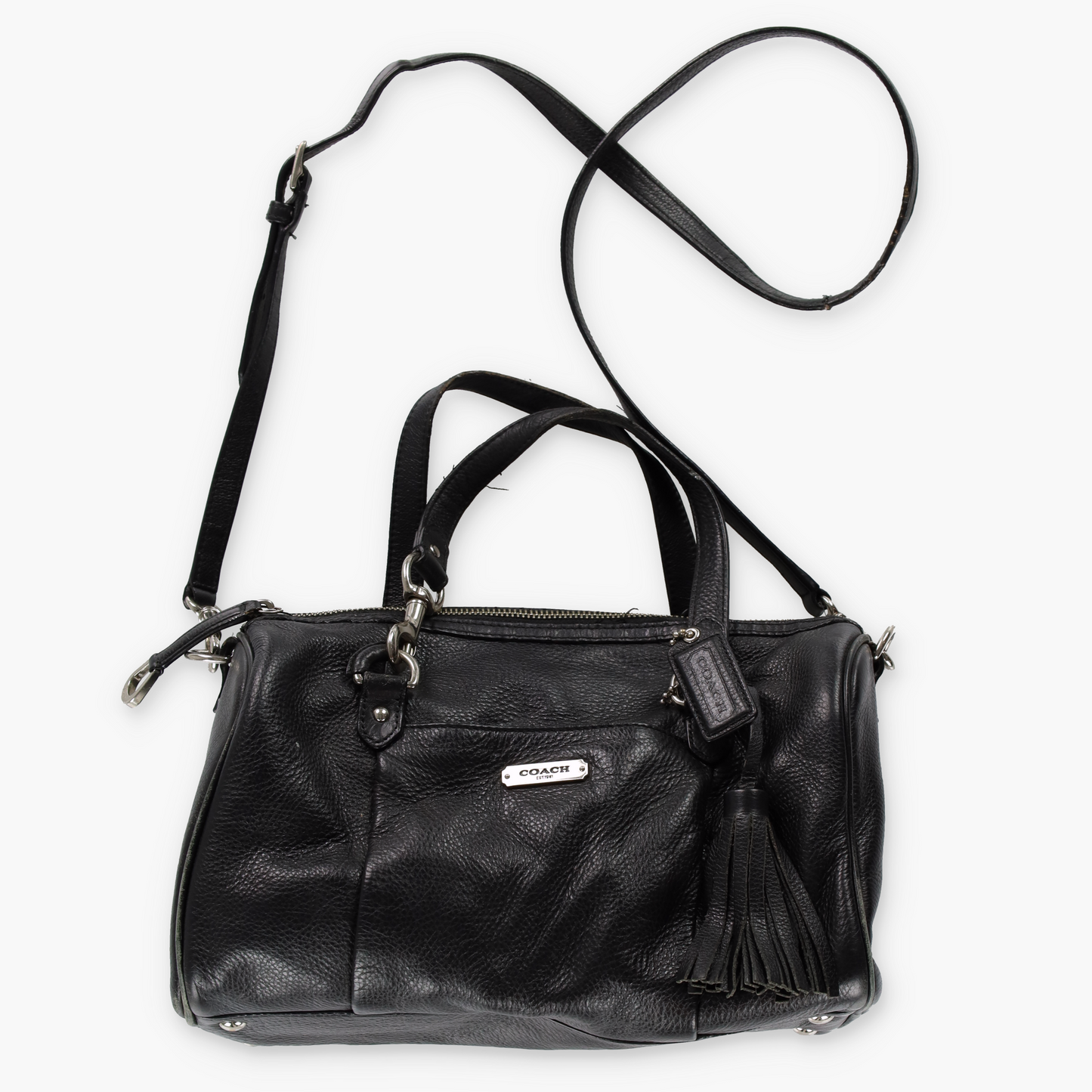 COACH 'Avery' Black Pebbled Leather Tassel Crossbody Satchel Handbag