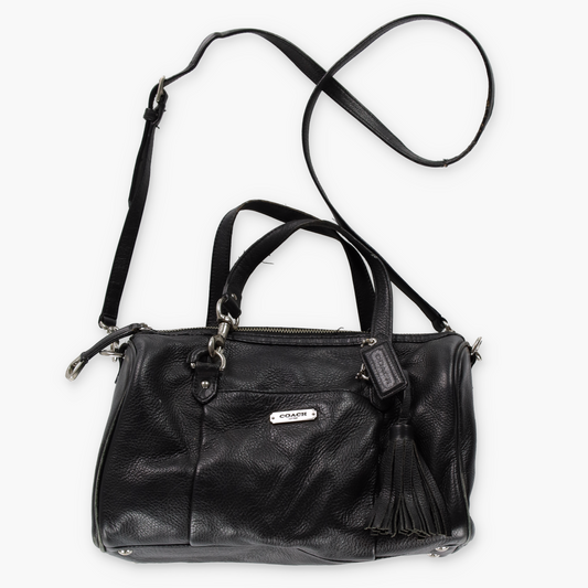 COACH 'Avery' Black Pebbled Leather Tassel Crossbody Satchel Handbag