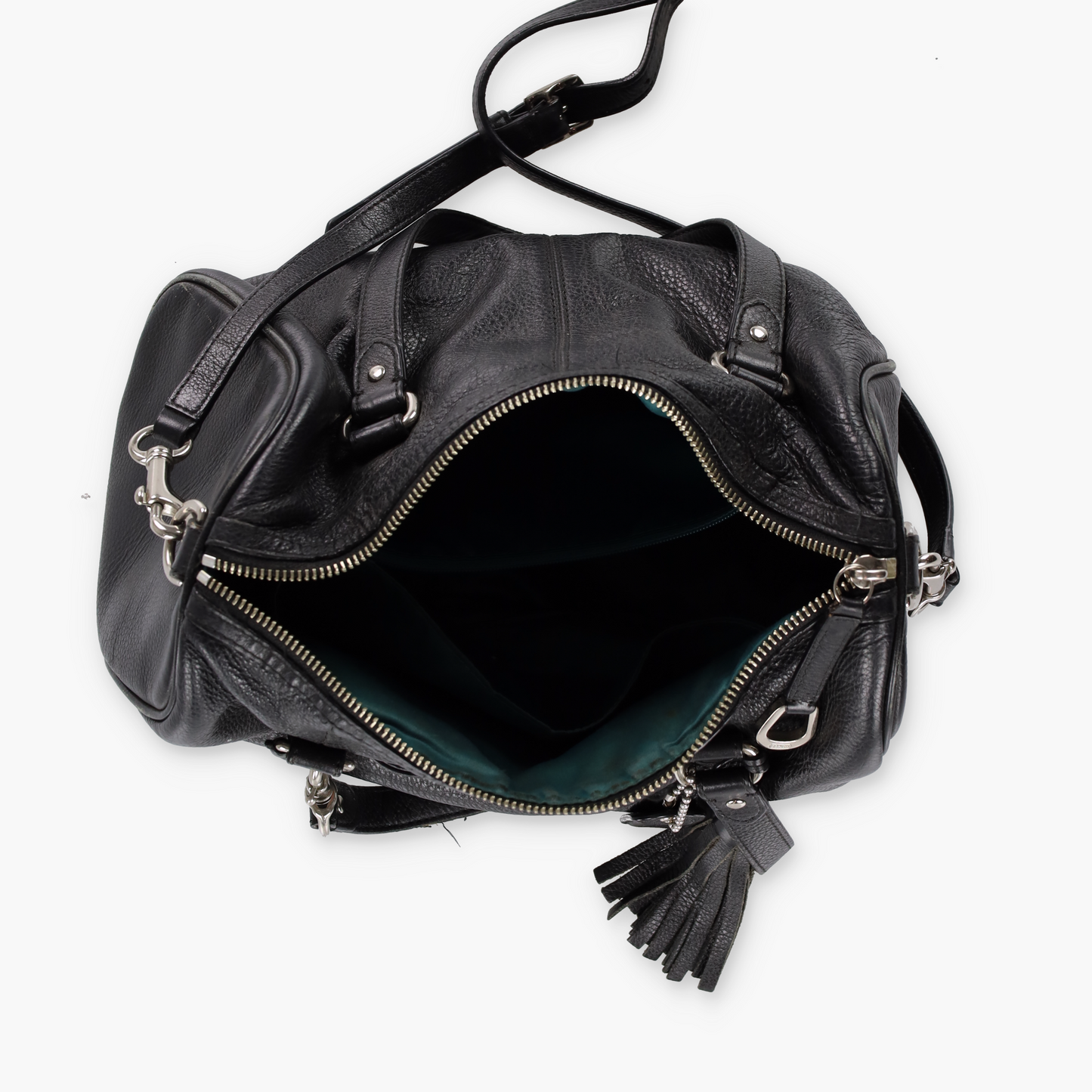 COACH 'Avery' Black Pebbled Leather Tassel Crossbody Satchel Handbag