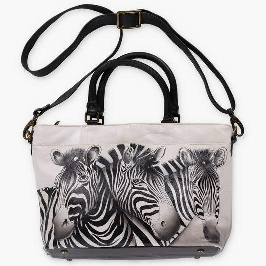 ANUSCHKA Zebra Crossing Leather Multi-Compartment RFID Blocker Pocket Crossbody Tote Bag