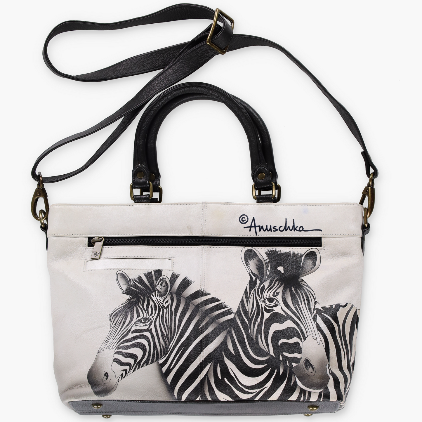 ANUSCHKA Zebra Crossing Leather Multi-Compartment RFID Blocker Pocket Crossbody Tote Bag