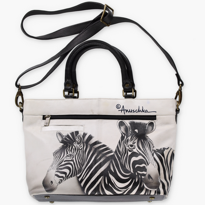 ANUSCHKA Zebra Crossing Leather Multi-Compartment RFID Blocker Pocket Crossbody Tote Bag