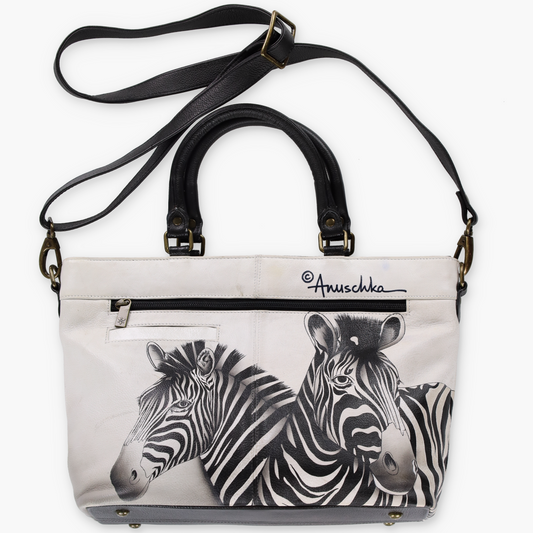 ANUSCHKA Zebra Crossing Leather Multi-Compartment RFID Blocker Pocket Crossbody Tote Bag