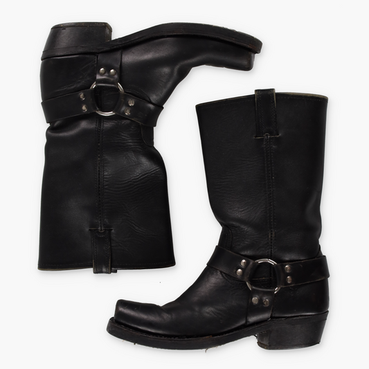 FRYE Black & Silver Harness Leather Motorcycle Boots (9.5)