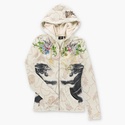 Vintage CHRISTIAN AUDIGIER Double Panther Gold Foil Detail & Embroidered Logo Embellished Y2K Hoodie Sweatshirt (S)