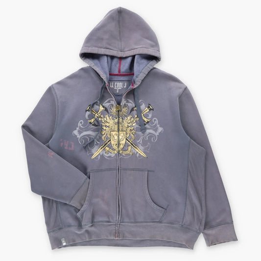 Vintage LL COOL J "Honor Respect" Gold Foil Crest Dark Grey Hoodie Sweatshirt (XXL)