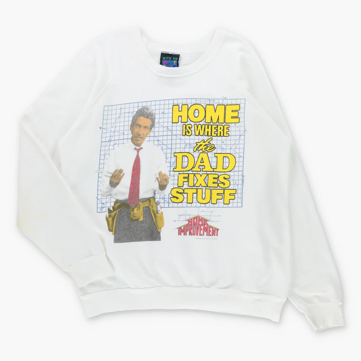 Vintage 90s "Home Is Where The Dad Fixes Stuff" Home Improvement USA Made White Sweatshirt (XL)