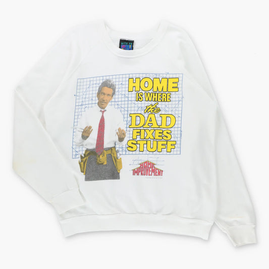 Vintage 90s "Home Is Where The Dad Fixes Stuff" Home Improvement USA Made White Sweatshirt (XL)