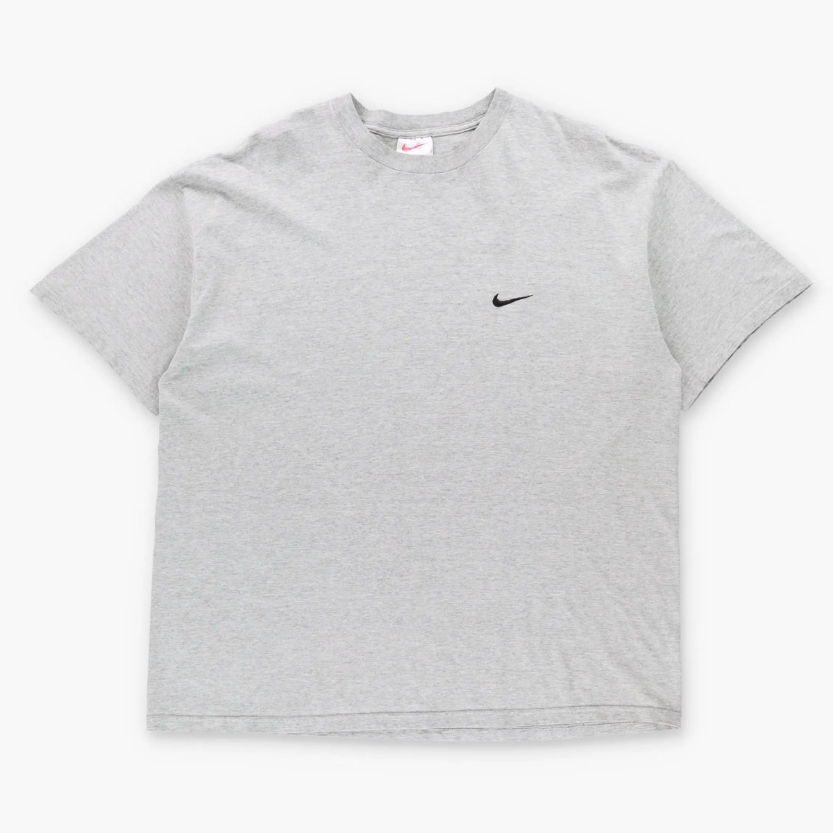 Vintage NIKE Heather Grey & Black Embroidered Swoosh Logo USA Made Classic T-Shirt (XL)