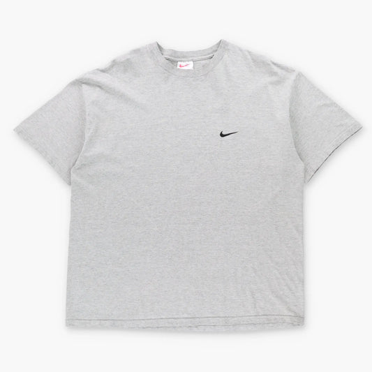 Vintage NIKE Heather Grey & Black Embroidered Swoosh Logo USA Made Classic T-Shirt (XL)